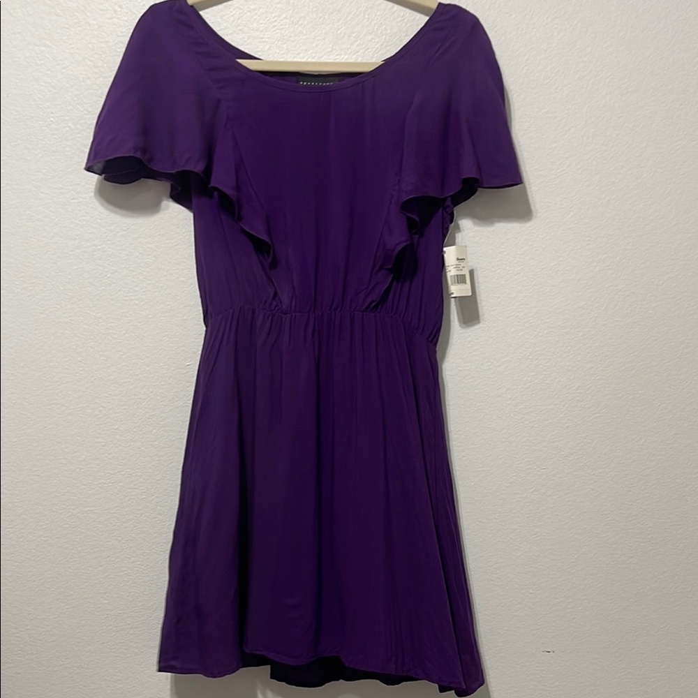 Apostrophe Purple Ruffled Mini Sundress Size Medium PTP 18” NWT